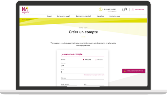 Ecran de création de compte
